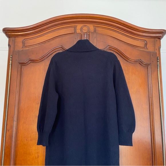 Uniqlo 100% Wool Navy Turtleneck Balloon Sleeve Midi Sweater Dress - Picture 9 of 9